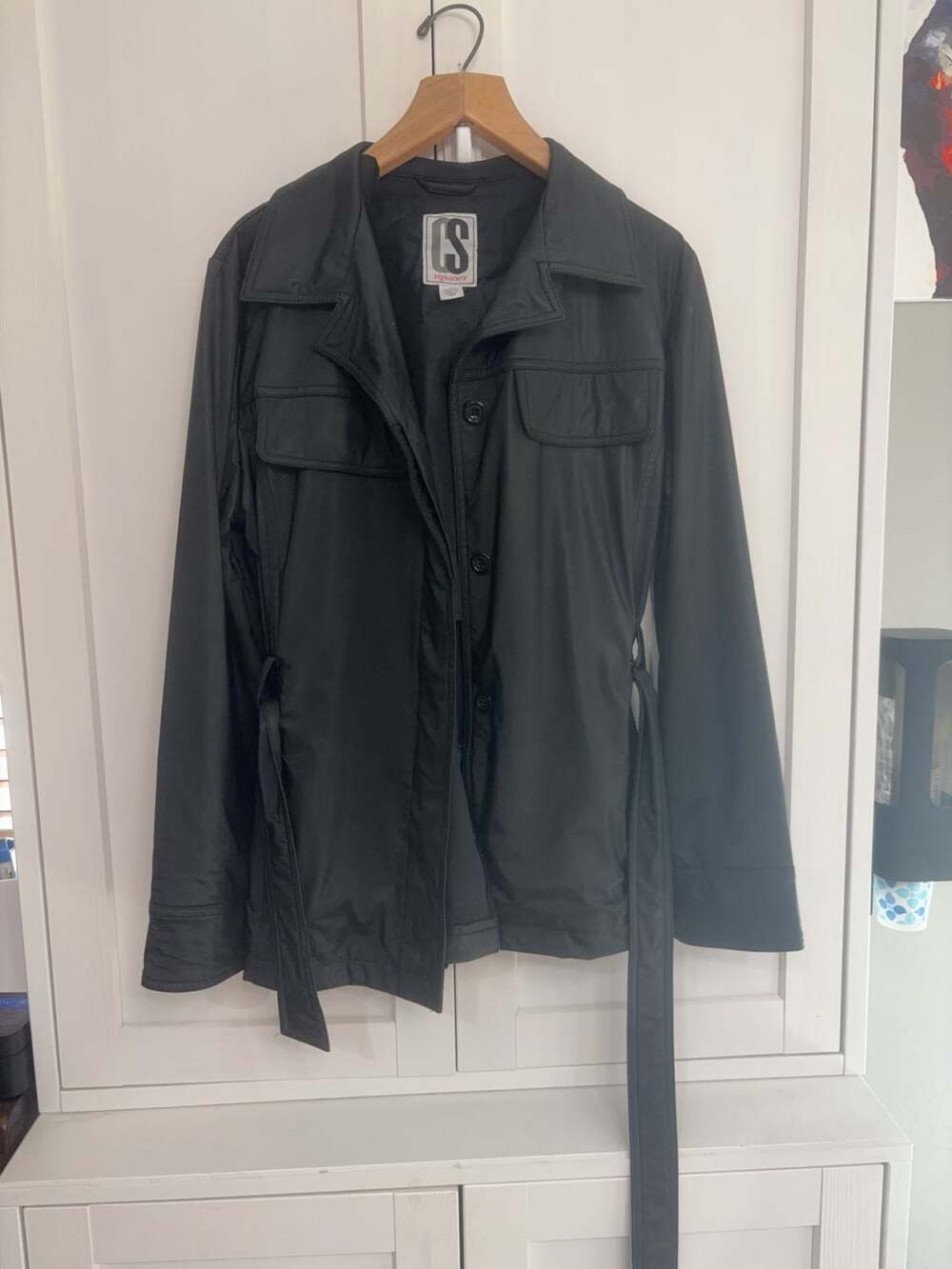 Vintage CS Signature Black Belted Button Down Trench...